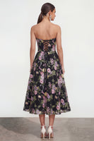 Load image into Gallery viewer, Black Pink Flower Strapless A Line Maxi Formal Dress with Pockets