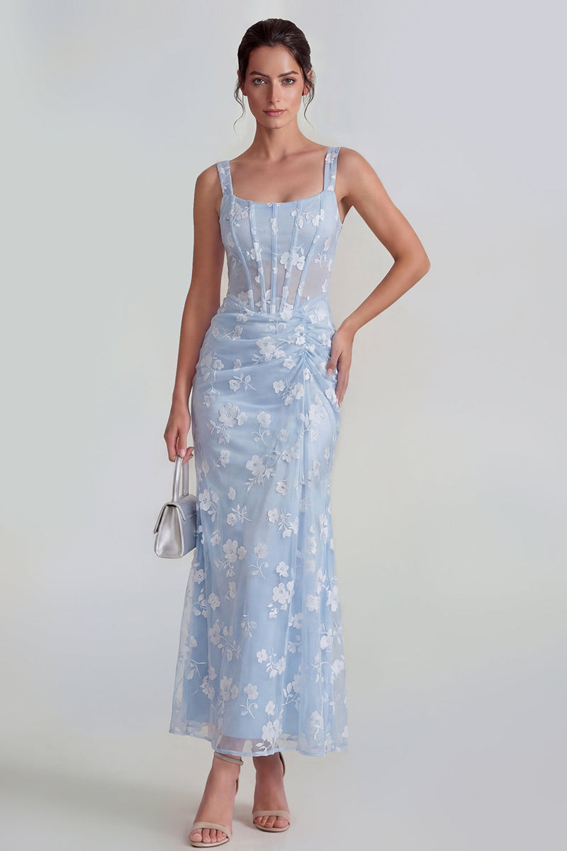 Load image into Gallery viewer, Lilac Corset Ruched Thick Straps Mermaid Maxi Formal Dress