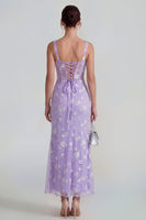 Load image into Gallery viewer, Lilac Corset Ruched Thick Straps Mermaid Maxi Formal Dress