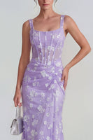 Load image into Gallery viewer, Lilac Corset Ruched Thick Straps Mermaid Maxi Formal Dress