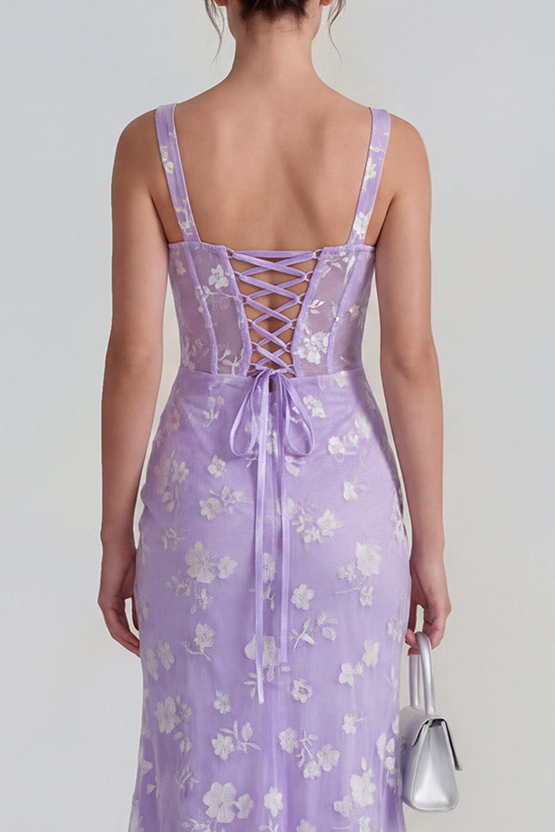 Load image into Gallery viewer, Lilac Corset Ruched Thick Straps Mermaid Maxi Formal Dress
