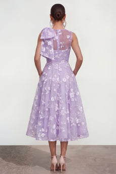 Lilac Round Neck A Line Maxi Formal Dress with Pockets