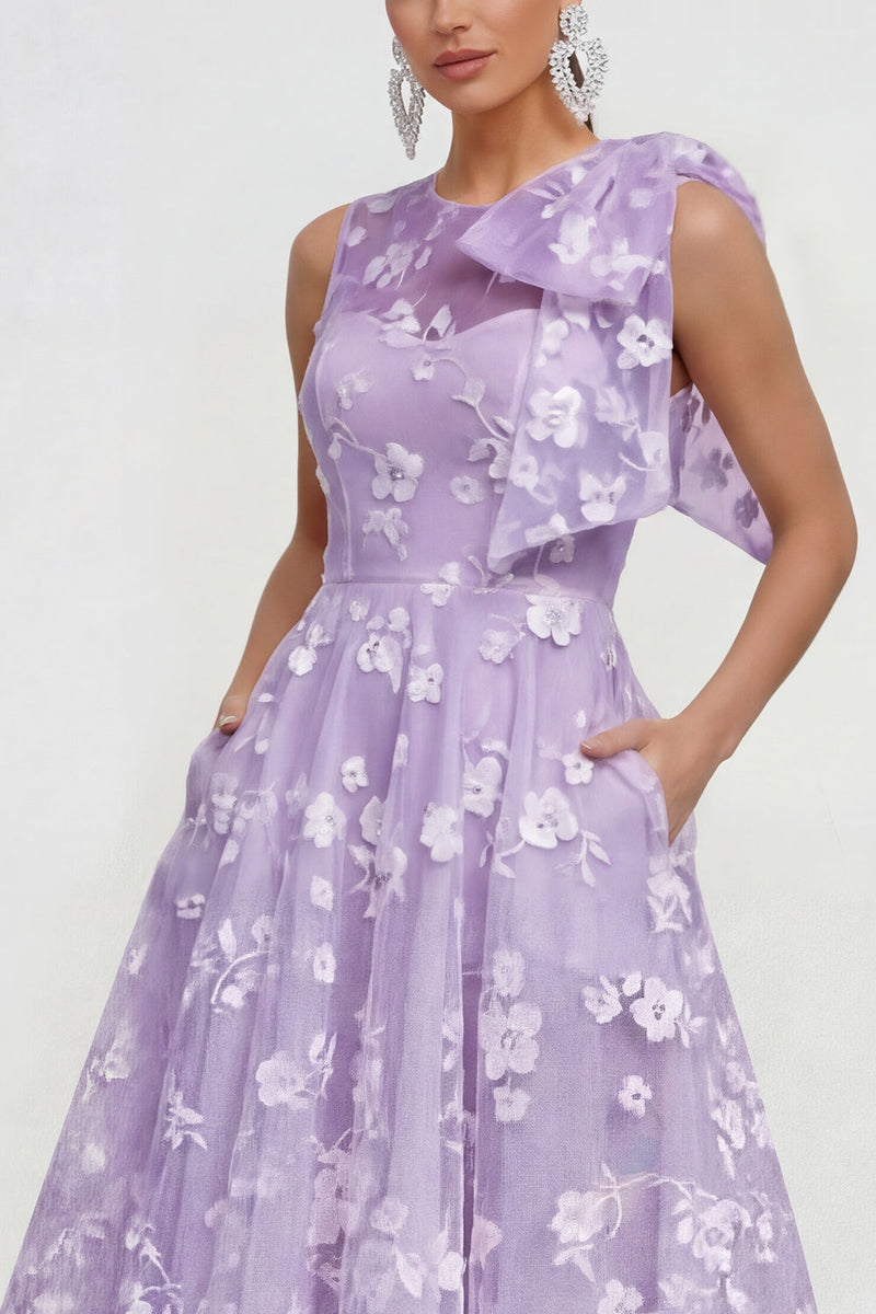 Load image into Gallery viewer, Lilac Round Neck A Line Maxi Formal Dress with Pockets