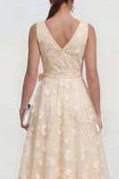 Load image into Gallery viewer, Blue V-Neck A Line Floral Ruched Maxi Formal Dress with Bow