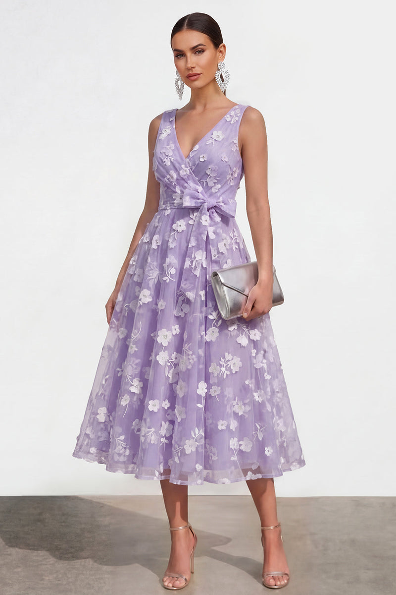 Load image into Gallery viewer, Blue V-Neck A Line Floral Ruched Maxi Formal Dress with Bow