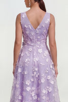 Load image into Gallery viewer, Blue V-Neck A Line Floral Ruched Maxi Formal Dress with Bow