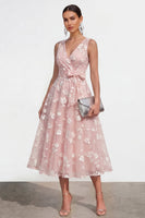 Load image into Gallery viewer, Blue V-Neck A Line Floral Ruched Maxi Formal Dress with Bow