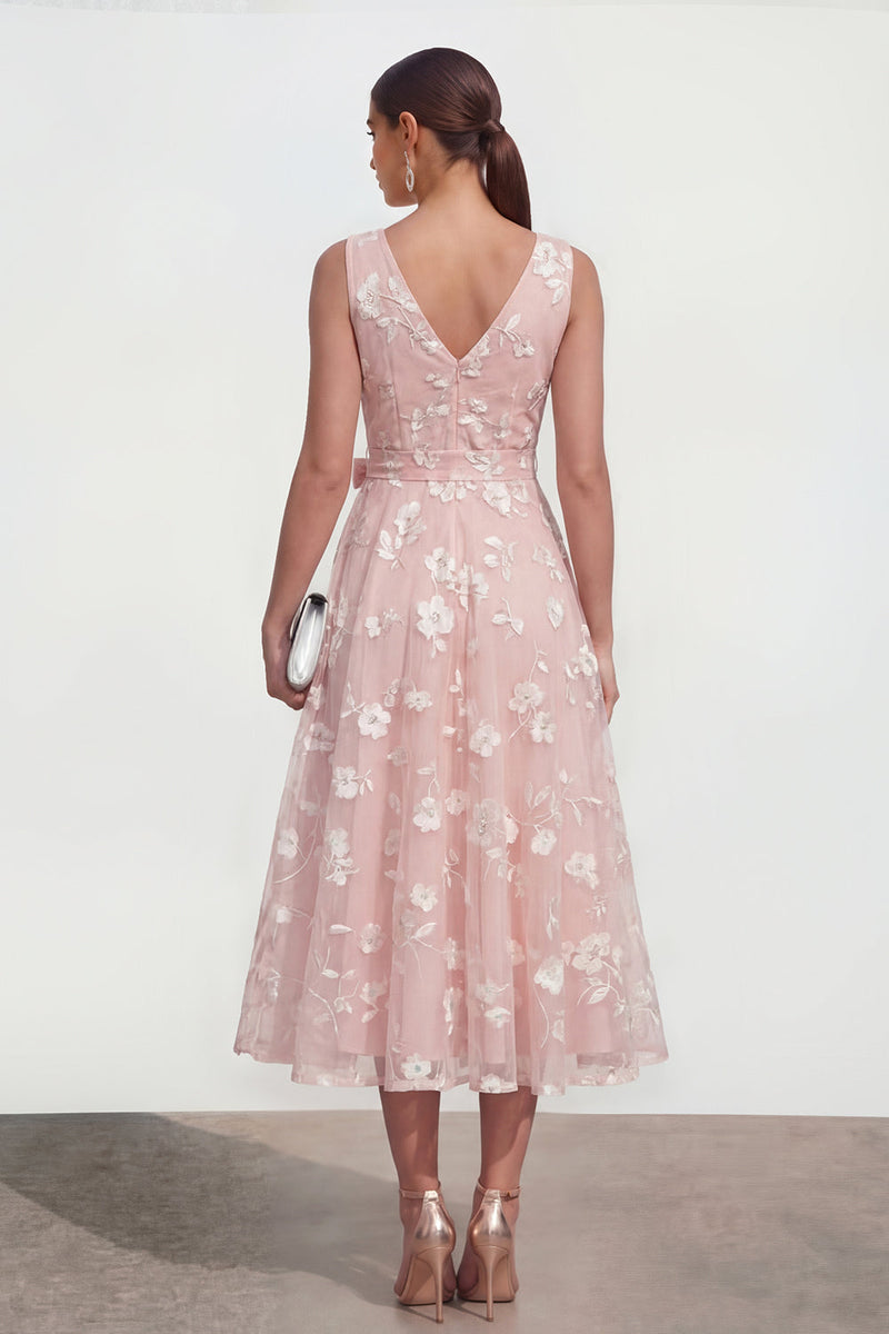 Load image into Gallery viewer, Blue V-Neck A Line Floral Ruched Maxi Formal Dress with Bow