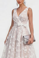Load image into Gallery viewer, Blue V-Neck A Line Floral Ruched Maxi Formal Dress with Bow