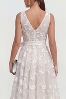Load image into Gallery viewer, Blue V-Neck A Line Floral Ruched Maxi Formal Dress with Bow