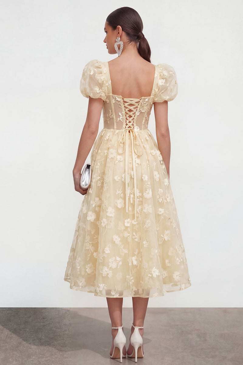 Load image into Gallery viewer, Pink Corset Floral A Line Puff Sleeves Maxi Formal Dress