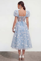 Load image into Gallery viewer, Pink Corset Floral A Line Puff Sleeves Maxi Formal Dress