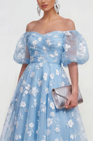 Load image into Gallery viewer, Pink A Line Puff Sleeves Floral Ruched Maxi Formal Dress