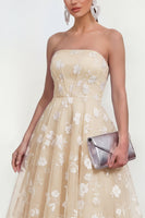 Load image into Gallery viewer, Lilac A Line Corset Strapless Floral Maxi Formal Dress