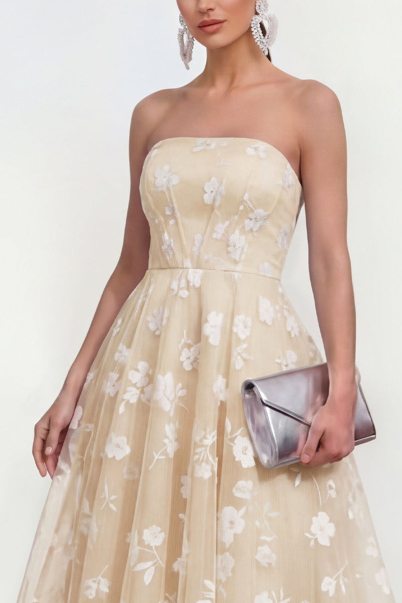 Load image into Gallery viewer, Lilac A Line Corset Strapless Floral Maxi Formal Dress