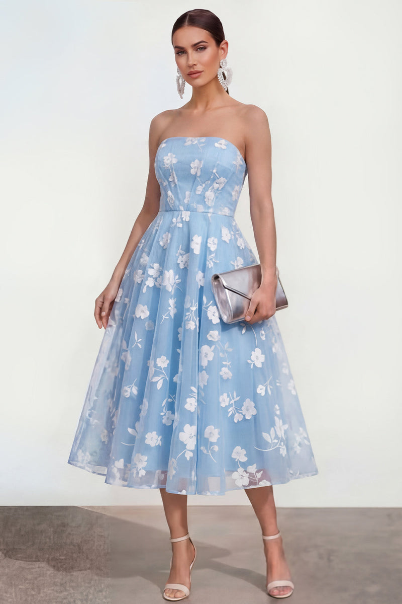 Load image into Gallery viewer, Lilac A Line Corset Strapless Floral Maxi Formal Dress