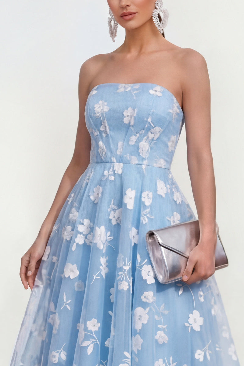 Load image into Gallery viewer, Lilac A Line Corset Strapless Floral Maxi Formal Dress