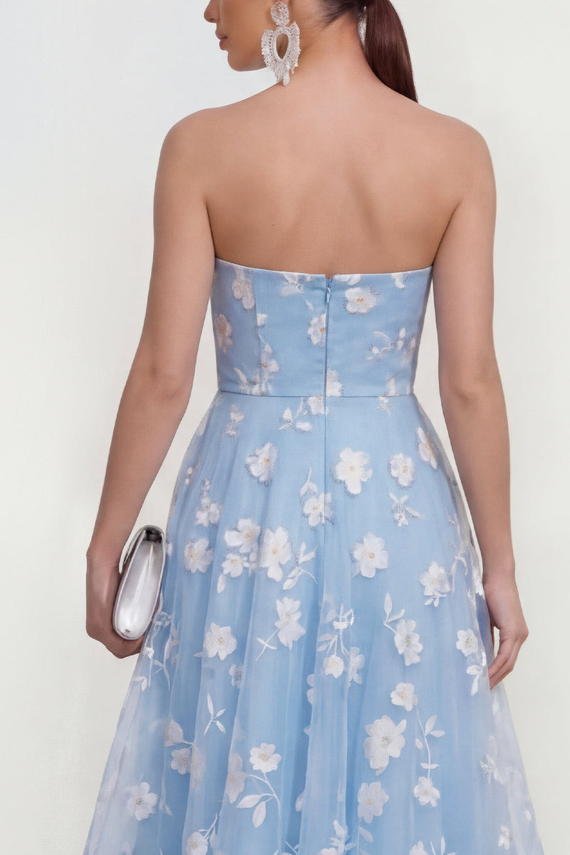 Load image into Gallery viewer, Lilac A Line Corset Strapless Floral Maxi Formal Dress