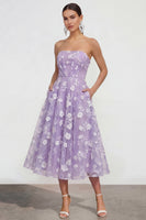 Load image into Gallery viewer, Lilac A Line Corset Strapless Floral Maxi Formal Dress