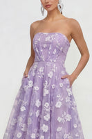 Load image into Gallery viewer, Lilac A Line Corset Strapless Floral Maxi Formal Dress