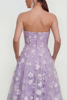 Load image into Gallery viewer, Lilac A Line Corset Strapless Floral Maxi Formal Dress