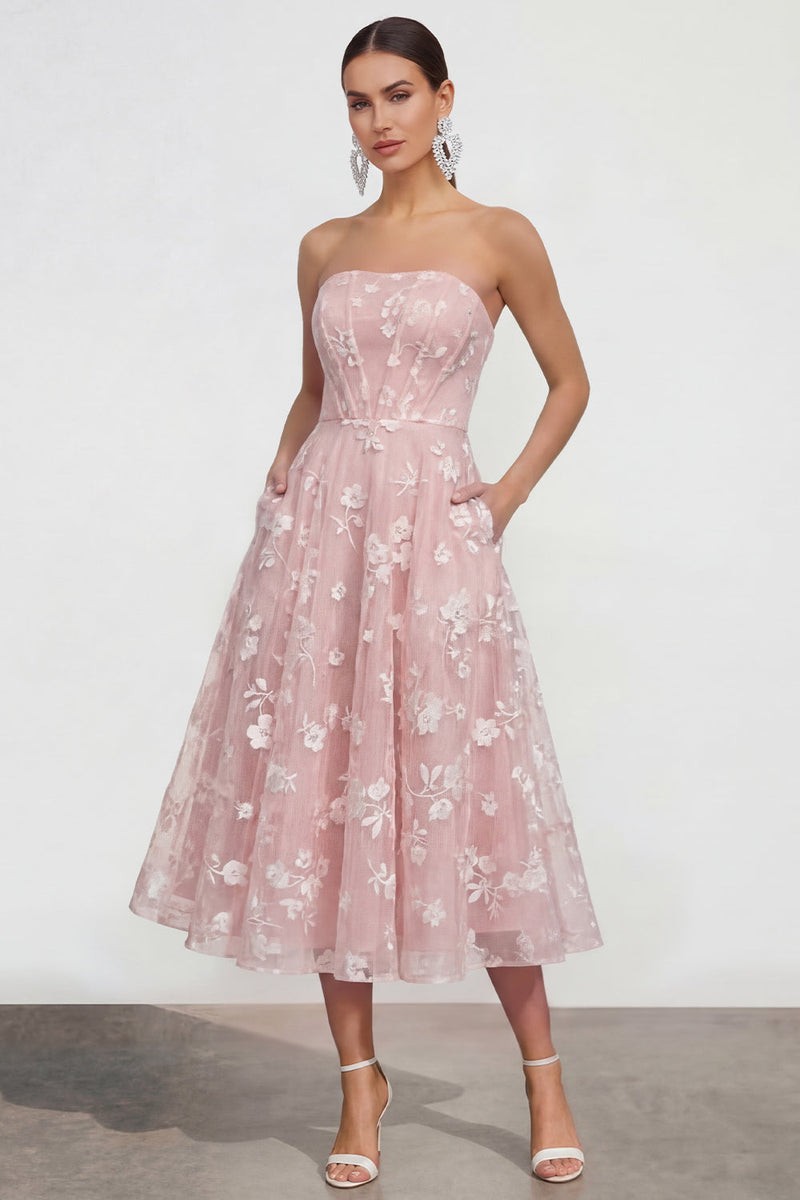 Load image into Gallery viewer, Lilac A Line Corset Strapless Floral Maxi Formal Dress