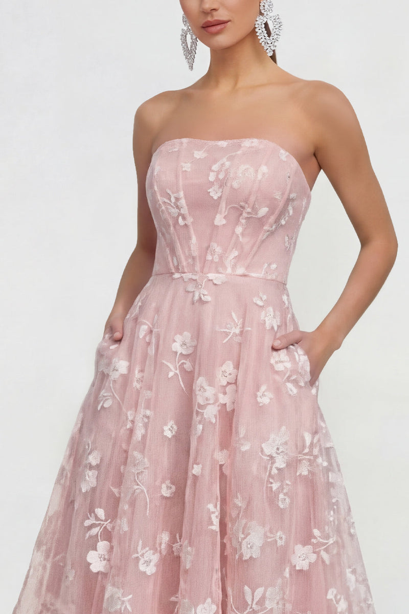 Load image into Gallery viewer, Lilac A Line Corset Strapless Floral Maxi Formal Dress