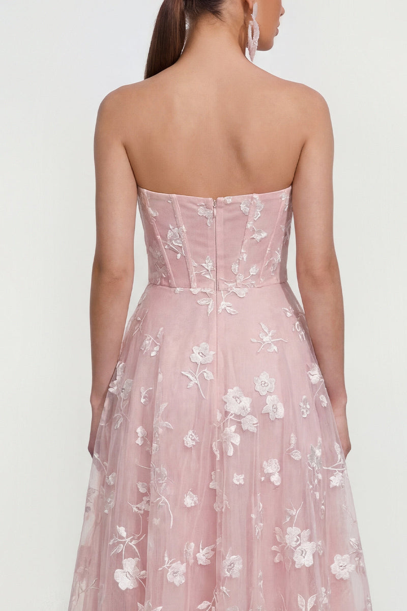 Load image into Gallery viewer, Lilac A Line Corset Strapless Floral Maxi Formal Dress