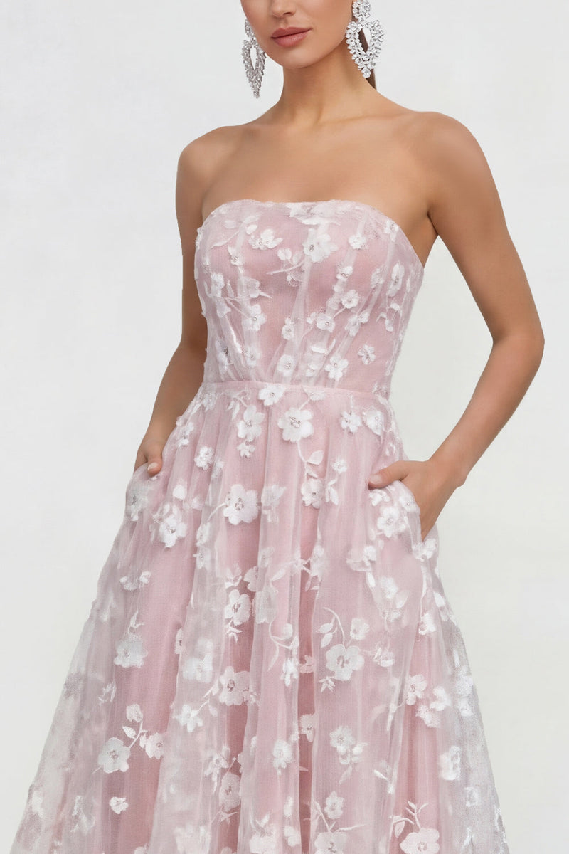 Load image into Gallery viewer, Lilac A Line Corset Strapless Floral Maxi Formal Dress