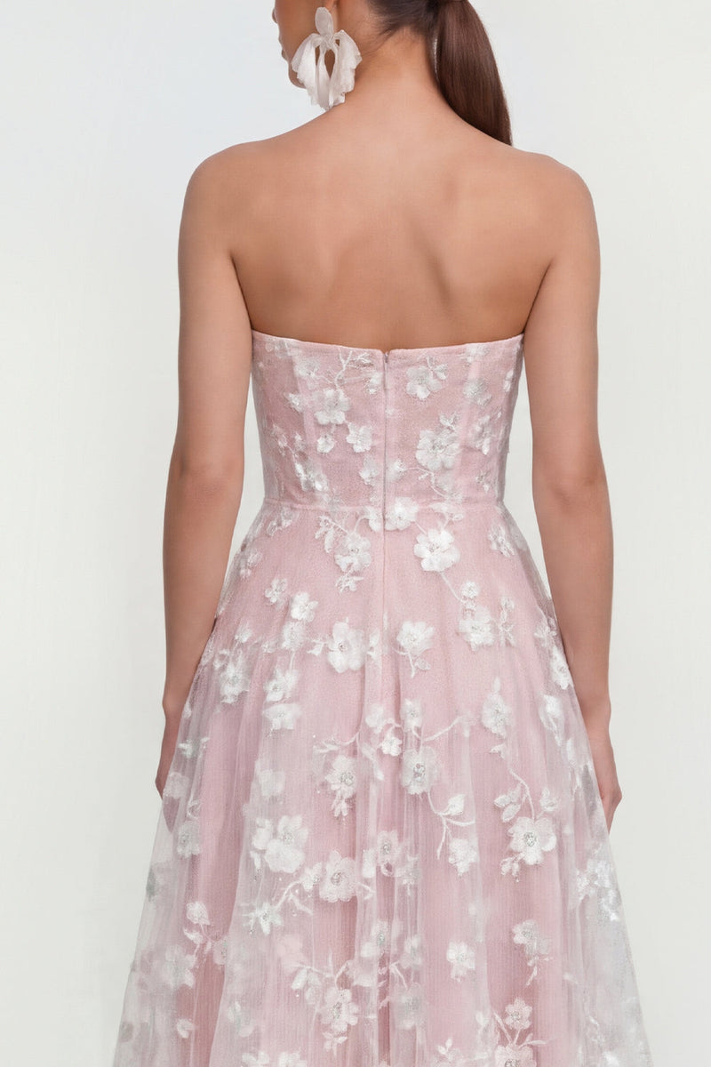Load image into Gallery viewer, Lilac A Line Corset Strapless Floral Maxi Formal Dress