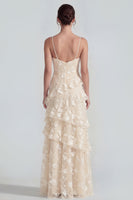 Load image into Gallery viewer, Lilac A Line Spaghetti Straps Floral Maxi Formal Dress with Ruffles