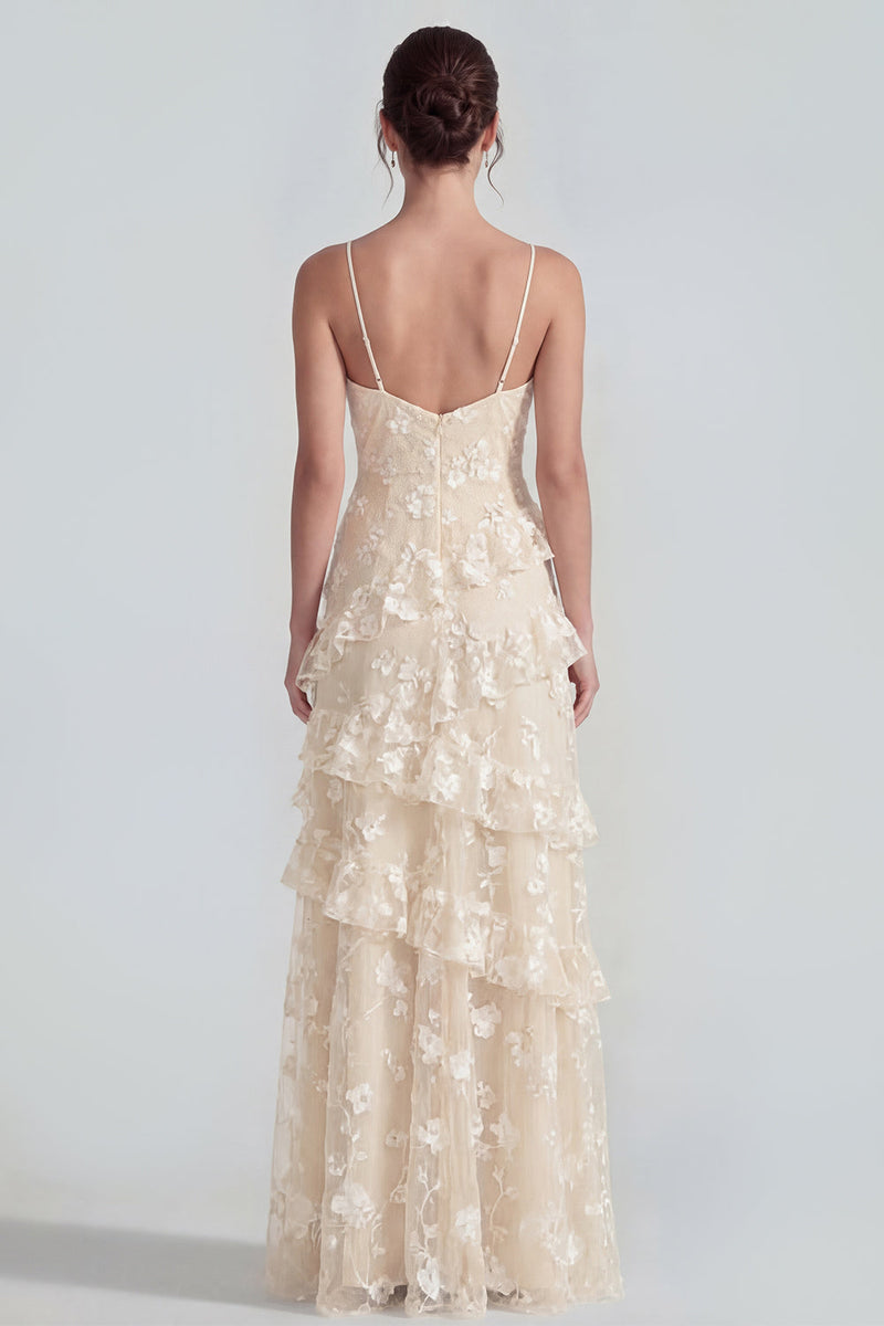 Load image into Gallery viewer, Lilac A Line Spaghetti Straps Floral Maxi Formal Dress with Ruffles
