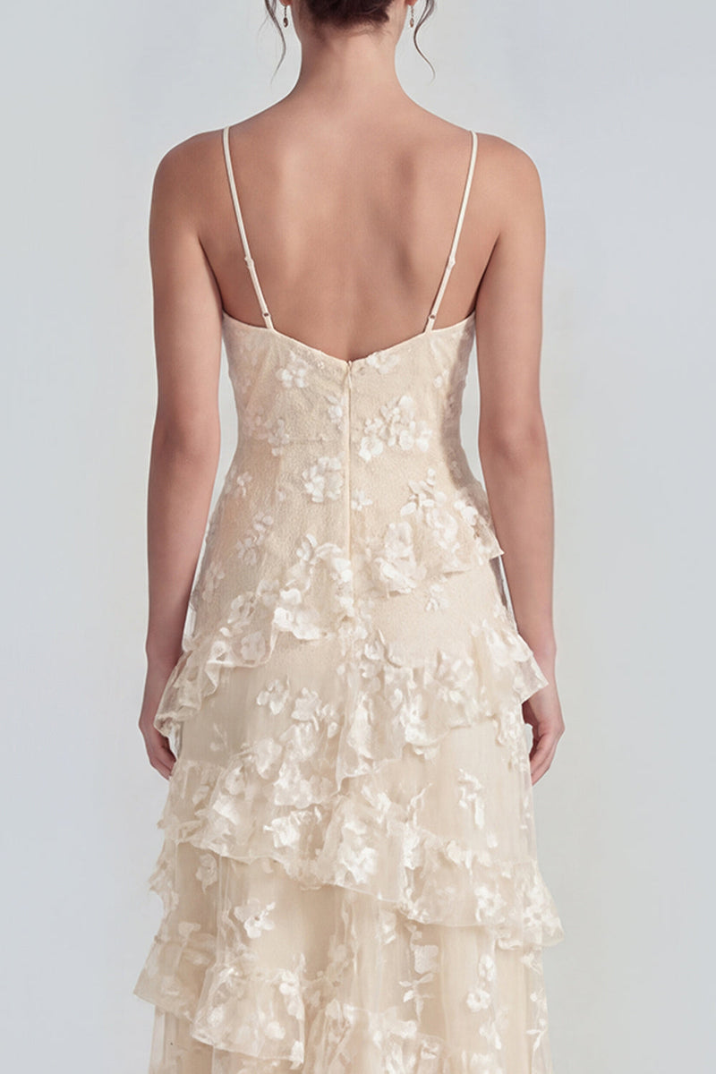 Load image into Gallery viewer, Lilac A Line Spaghetti Straps Floral Maxi Formal Dress with Ruffles