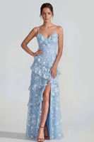 Load image into Gallery viewer, Lilac A Line Spaghetti Straps Floral Maxi Formal Dress with Ruffles