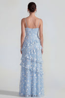 Load image into Gallery viewer, Lilac A Line Spaghetti Straps Floral Maxi Formal Dress with Ruffles
