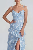 Load image into Gallery viewer, Lilac A Line Spaghetti Straps Floral Maxi Formal Dress with Ruffles