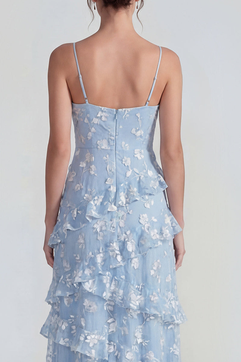 Load image into Gallery viewer, Lilac A Line Spaghetti Straps Floral Maxi Formal Dress with Ruffles