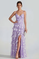 Load image into Gallery viewer, Lilac A Line Spaghetti Straps Floral Maxi Formal Dress with Ruffles