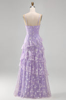 Load image into Gallery viewer, Lilac A Line Spaghetti Straps Floral Maxi Formal Dress with Ruffles