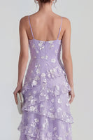 Load image into Gallery viewer, Lilac A Line Spaghetti Straps Floral Maxi Formal Dress with Ruffles