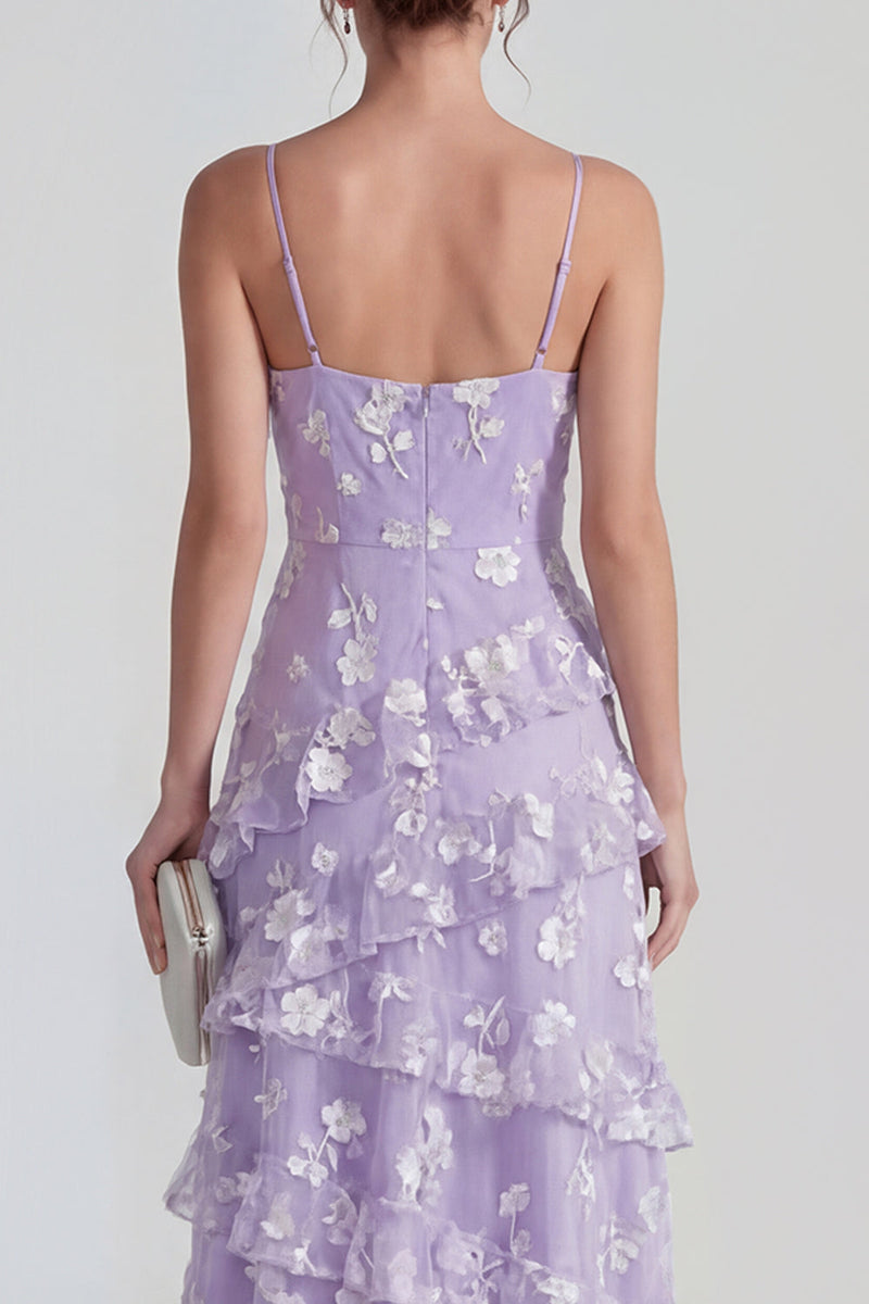 Load image into Gallery viewer, Lilac A Line Spaghetti Straps Floral Maxi Formal Dress with Ruffles