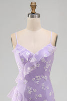 Load image into Gallery viewer, Lilac A Line Spaghetti Straps Floral Maxi Formal Dress with Ruffles