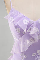 Load image into Gallery viewer, Lilac A Line Spaghetti Straps Floral Maxi Formal Dress with Ruffles