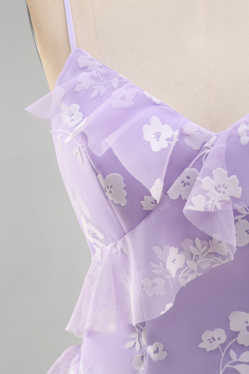 Load image into Gallery viewer, Lilac A Line Spaghetti Straps Floral Maxi Formal Dress with Ruffles