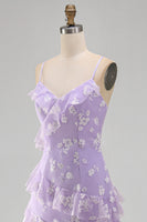 Load image into Gallery viewer, Lilac A Line Spaghetti Straps Floral Maxi Formal Dress with Ruffles