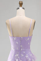 Load image into Gallery viewer, Lilac A Line Spaghetti Straps Floral Maxi Formal Dress with Ruffles