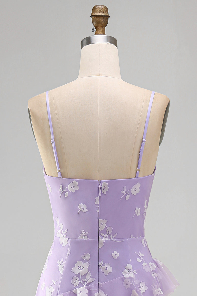 Load image into Gallery viewer, Lilac A Line Spaghetti Straps Floral Maxi Formal Dress with Ruffles
