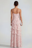 Load image into Gallery viewer, Lilac A Line Spaghetti Straps Floral Maxi Formal Dress with Ruffles