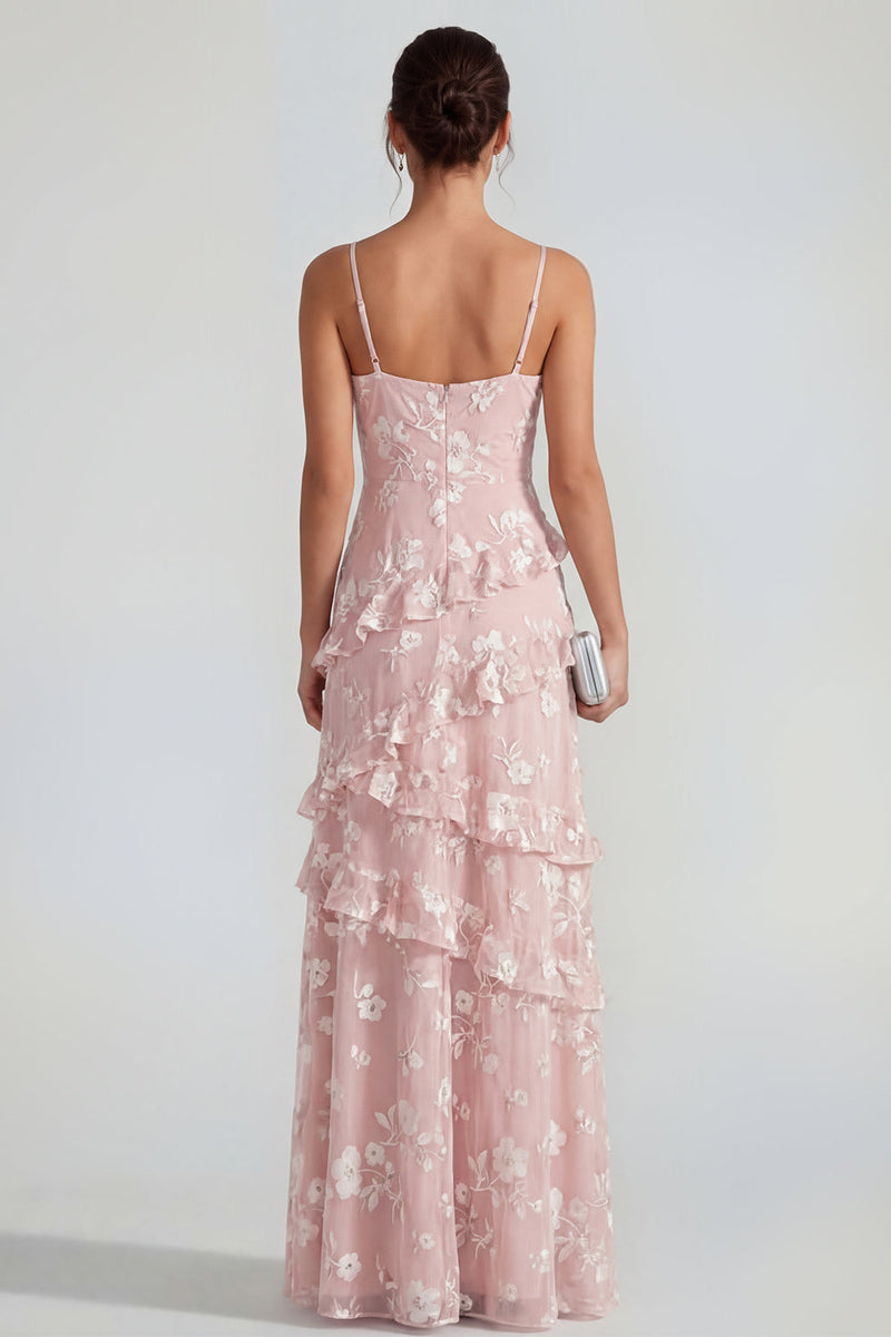 Load image into Gallery viewer, Lilac A Line Spaghetti Straps Floral Maxi Formal Dress with Ruffles