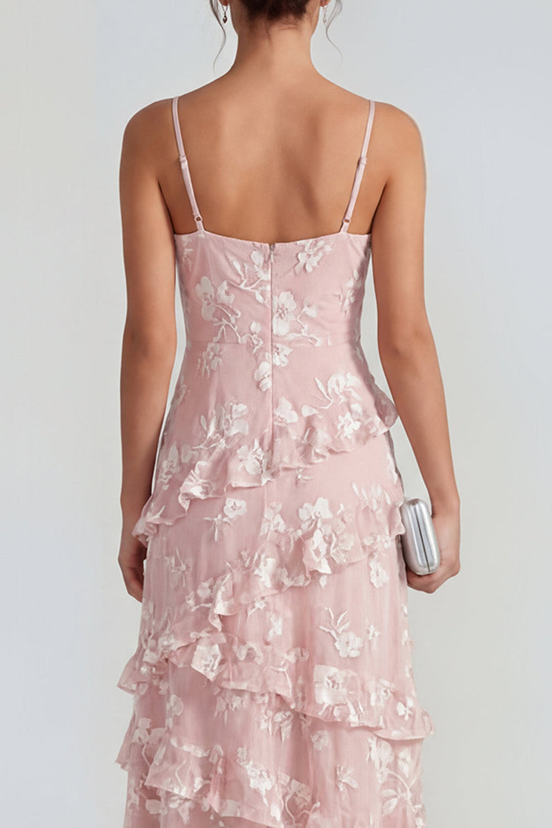 Load image into Gallery viewer, Lilac A Line Spaghetti Straps Floral Maxi Formal Dress with Ruffles